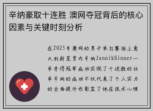 辛纳豪取十连胜 澳网夺冠背后的核心因素与关键时刻分析