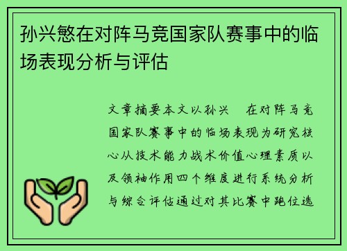 孙兴慜在对阵马竞国家队赛事中的临场表现分析与评估
